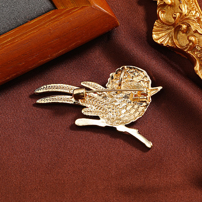 Lindos alfileres de esmalte de pájaros, Broche de animal con diamantes de imitación de aleación de oro claro para abrigos y suéteres de mujer