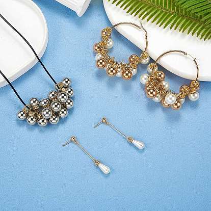 DIY Imitation Pearl Drop Earring Making Kit, Including Round Brass Rhinestone & ABS Imitation Pearl Pendant, Iron Jump Ring, Brass Earring Hooks