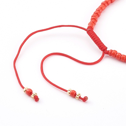 Nylon réglable bracelets cordon tressé de perles, avec des perles en verre de graine, perles de lampe au chalumeau et perles de laiton, or