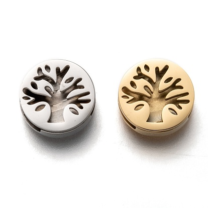 304 Stainless Steel Slide Charms, Flat Round with Tree of Life