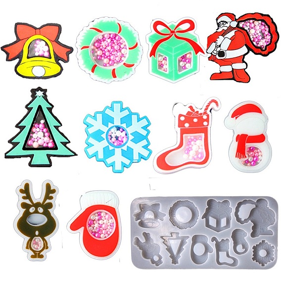 Christmas Theme DIY Tree/Santa Claus/Snowman Quicksand Silicone Molds, Shaker Molds, Resin Casting Molds, for UV Resin, Epoxy Resin Craft Making
