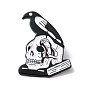 Skull with Crow Book Enamel Pin, Halloween Alloy Brooch for Backpack Clothes, Electrophoresis Black