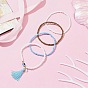 4Pcs 4 Style Glass Seed & Resin Evil Eye Beaded Stretch Bracelets Set, Alloy Enamel Heart & Tassel Charms Stackable Bracelets