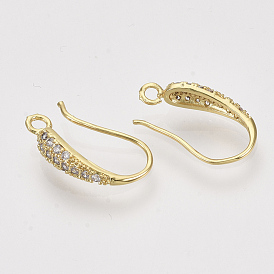 Brass Micro Pave Cubic Zirconia Earring Hooks, with Horizontal Loop, Nickel Free, Clear