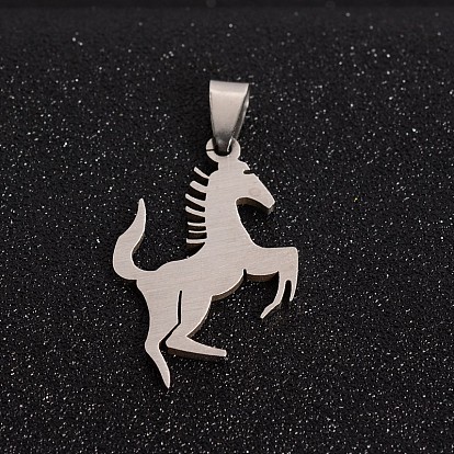 Boy Jewelry Original Color 201 Stainless Steel Blank Horse Pendants, 38x22.5x1.5mm, Hole: 4x9mm
