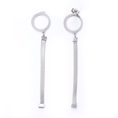 304 Stainless Steel Dangle Stud Earrings, Hypoallergenic Earrings, Ring with Chain