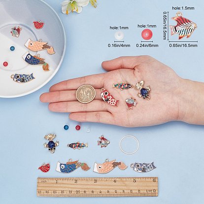 SUNNYCLUE DIY Fish Themed Earring Making Kits, Including Alloy Enamel Pendants, Frosted Glass Bead, Brass Linking Rings & Cable Chain & Earring Hook, Iron Pins
