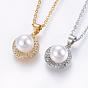 304 Stainless Steel Pendant Necklaces, with Cubic Zirconia and Acrylic Imitation Pearl, Flat Round