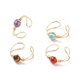 4Pcs 4 Style Natural & Synthetic Mixed Stone Beaded Open Cuff Rings Set, Copper Wire Wrap Jewelry for Women, Golden