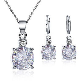 Sparkling Crystal and Zirconia Round Earrings Necklace Set for Fashionable Bride