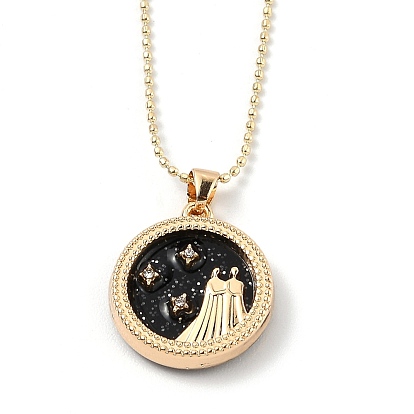 Сплав горный хрусталь кулон ожерелья, с полимерными и шариковыми цепями, плоский круг со знаком 12 созвездия / зодиака, золотые, чёрные