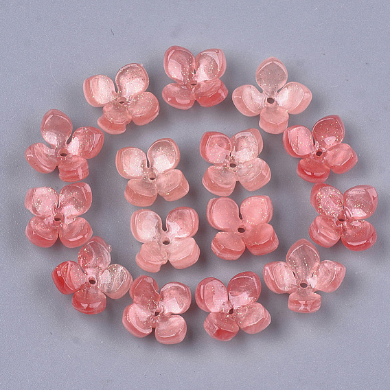 Tapas de cuentas de acetato de celulosa (resina), 4-pétalo, flor