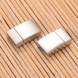 304 Stainless Steel Rectangle Magnetic Clasps with Glue-in Ends, Smooth , Matte, 20x12x5mm, Hole: 2.5x10mm