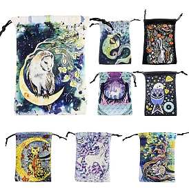 Printed Lint Packing Pouches Drawstring Bags, Rectangle with Bees/Unicorn/Bird/Owl/Cat/Rabbit Pattern