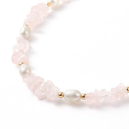 Natural Gemstone Chips & Pearl Beaded Necklace for Women