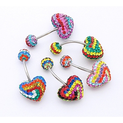 Austrian Crystal Belly Rings, with Polymer Clay, Heart, 27mm, 12x14mm, 6mm