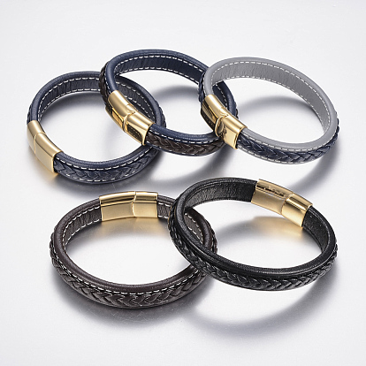 Плетеные браслеты шнур кожаный, с 304 из нержавеющей стали магнитные застежки