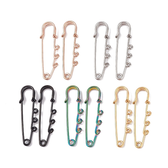 304 Stainless Steel Safety Pins Brooch Findings, Kilt Pins with Triple Loops for Lapel Pin Making