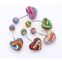 Austrian Crystal Belly Rings, with Polymer Clay, Heart, 27mm, 12x14mm, 6mm