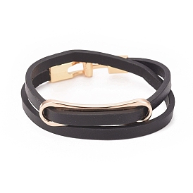 Imitation bracelets d'enveloppe de cuir, 2-boucles, avec maillons et fermoirs ovales en alliage