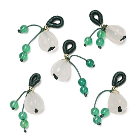 Natural Jade Bell Pepper Pendant Decorations, Natural Green Onyx Agate Round Tassel Ornament