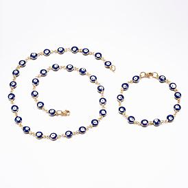 304 définit bijoux en acier inoxydable, lien bracelets et colliers, avec l'émail, mauvais œil