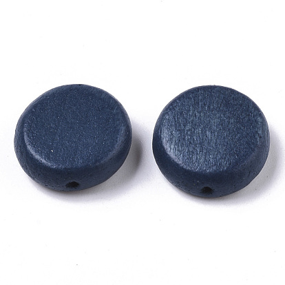 Painted Natural Wood Beads, Flat Round