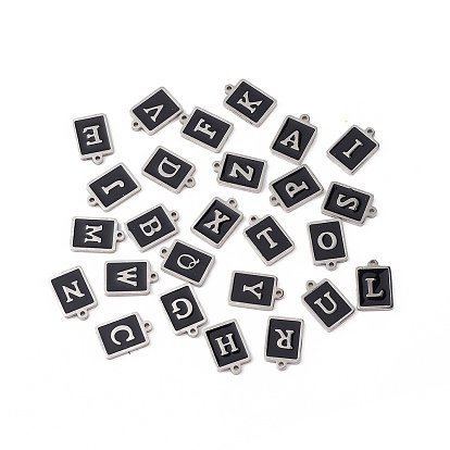 Pendentifs en acier inoxydable, avec l'émail, couleur inox, rectangle avec lettre.a~z