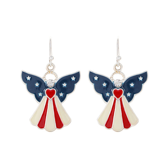 Boucles d'oreilles pendantes en émail couleur drapeau avec strass en cristal, bijoux en alliage sur le thème de la fête de l'indépendance pour femmes