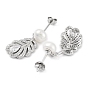Cubic Zirconia Feather with Natural Pearl Dangle Stud Earrings, 925 Sterling Silver Earrings for Women