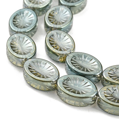 Electroplate Glass Beads Strands, Full Plated, Oval with Flower