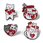 Valentine's Day Theme Black Zinc Alloy Brooches, Cat & Heart Enamel Pins for Women