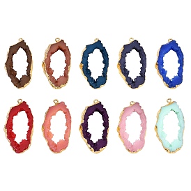 10Pcs 10 Colors Druzy Geode Resin Big Pendants, Edge Light Gold Iron Loops, Nuggets