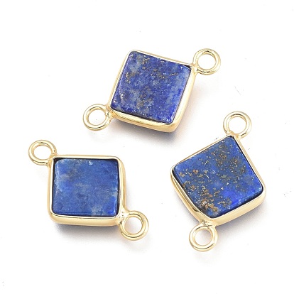 Natural Lapis Lazuli Links Connectors, with Real 18K Gold Plated Brass Findings, Rhombus