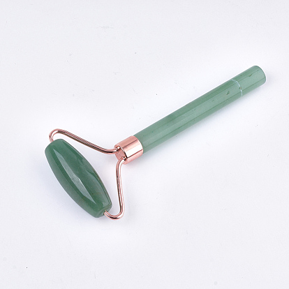 Outils de massage aventurine vert naturel, rouleaux de visage, avec les accessoires en laiton, or rose