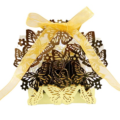 Boîtes en carton de bonbons de mariage pliantes créatives, petits coffrets cadeaux en papier, papillon creux avec ruban