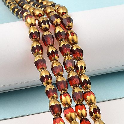 Brins de perles de verre électrolytiques à facettes, plaqué or, ovale