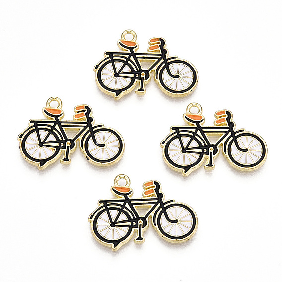 Colgantes de esmalte de joyería de aleación chapados en oro claro, bicicleta