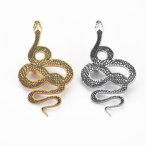 Broche de serpiente, 201 pin de solapa de animal de acero inoxidable para ropa de mochila, libre y sin plomo níquel