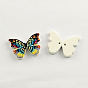 2-Hole Printed Wooden Buttons, Butterfly, Mixed Color, 21x28x3mm, Hole: 1.5mm