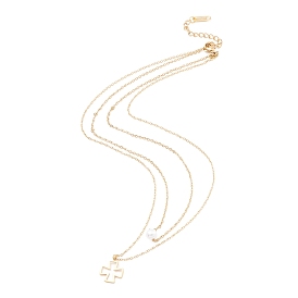 304 colliers en acier inoxydable, colliers double couche avec perle et pendentif croix, pour femme