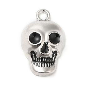 Halloween Theme Alloy Pendant, with Enamel, Skull Charm, Platinum