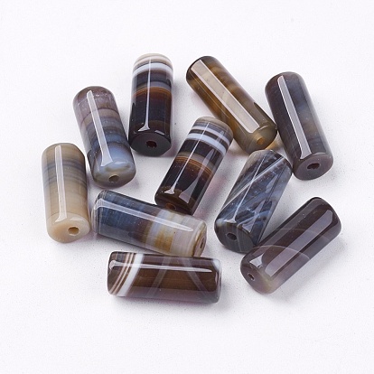 Natural Striped Agate/Banded Agate Beads, Dyed, Column, 20x8mm, Hole: 1.5mm