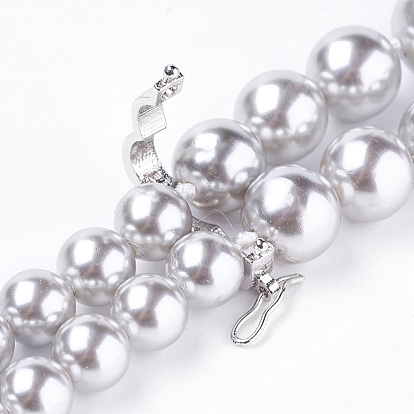 Collar de perlas de concha de perlas de concha, con broches de latón de diamantes de imitación, cristal, Platino