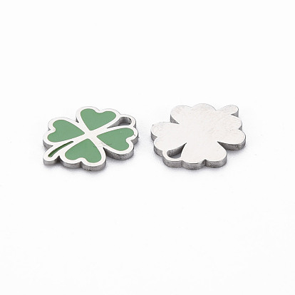 316 Surgical Stainless Steel Enamel Charms, Laser Cut, Cadmium Free & Nickel Free & Lead Free, Clover