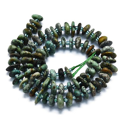 Brins de perles turquoises africaines naturelles (jaspe), puces