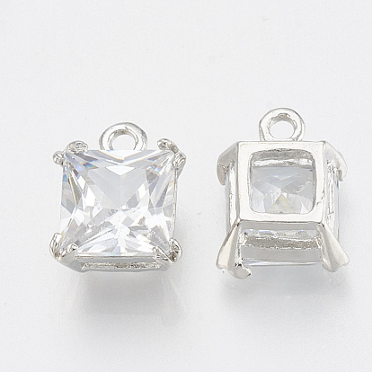 Alloy Cubic Zirconia Charms, Square