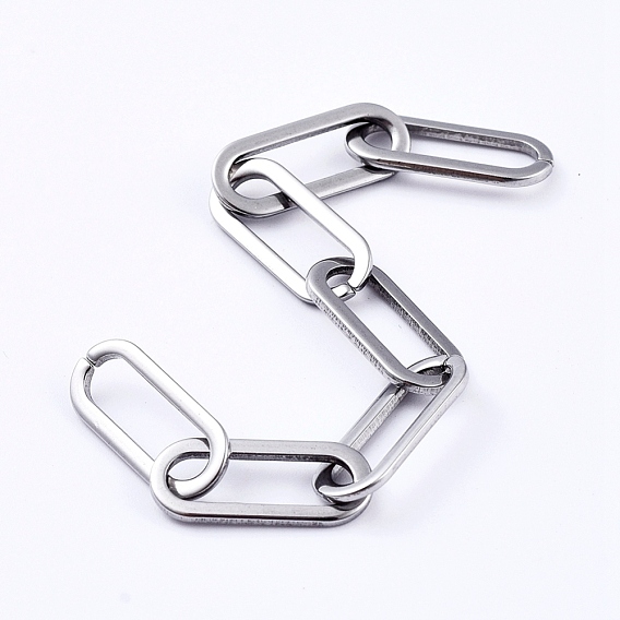 304 Stainless Steel Paperclip Chains, Drawn Elongated Cable Chains, Unwelded, Flat Oval
