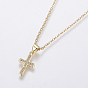 304 Stainless Steel Chain Necklaces, with Brass Micro Pave Cubic Zirconia Pendants, Cross
