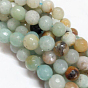 Natural Flower Amazonite Beads Strands, Faceted, Round